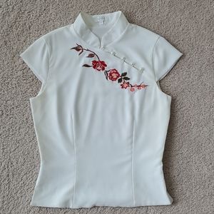 Devan Vintage Mandarin Collar Embroidered Blouse